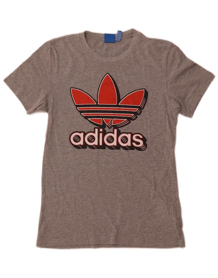 ADIDAS T-shirt graphique pour femme UK 10 Petit coton moucheté gris
