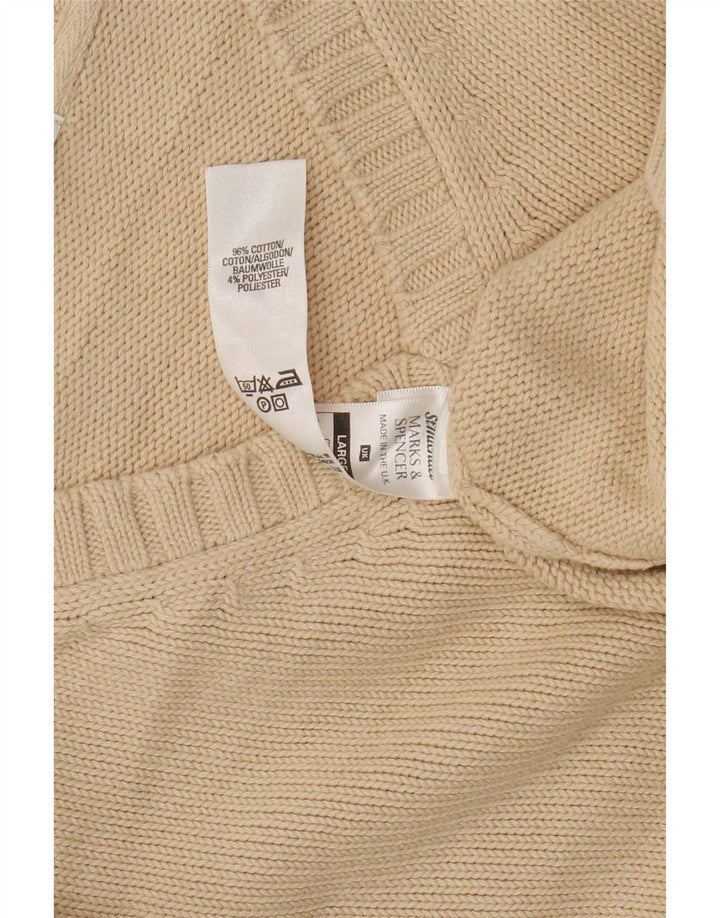 Marks & Spencer Pull col V pour homme en coton beige Large