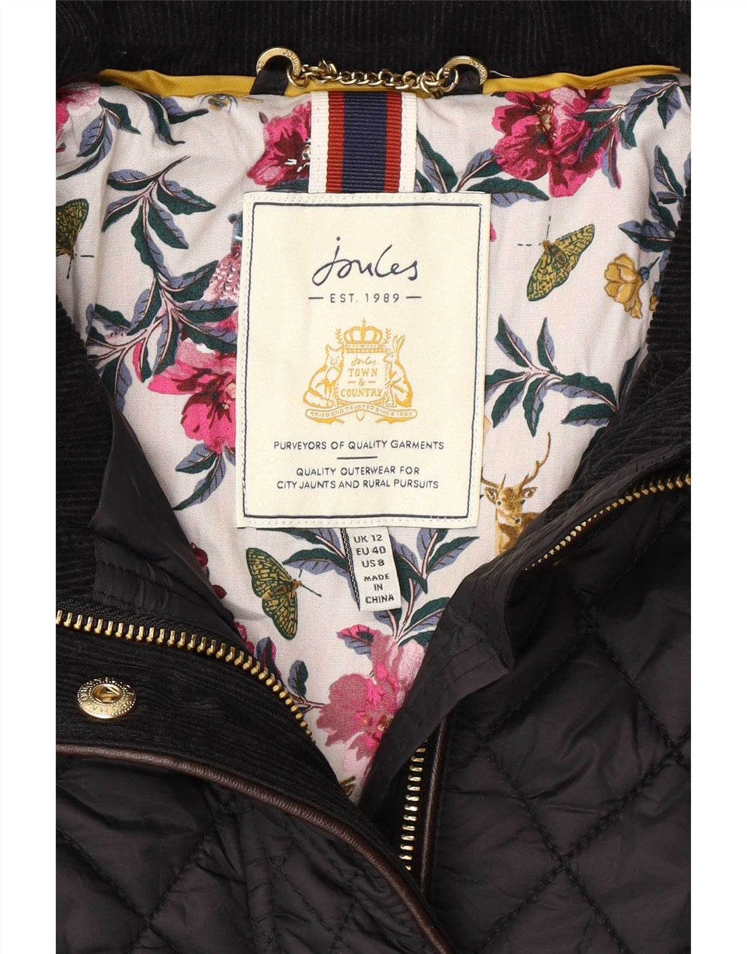 Joules Veste matelassée pour femme UK 12 Medium Noir Polyamide