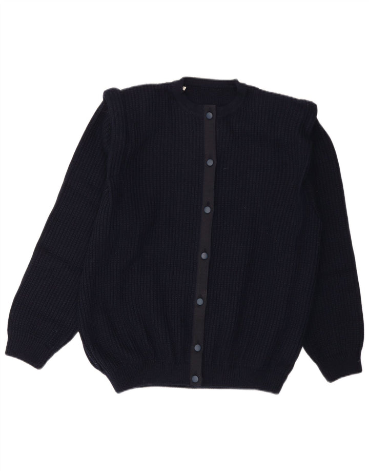 vintage Mens Cardigan Pull Grande Laine Bleu Marine