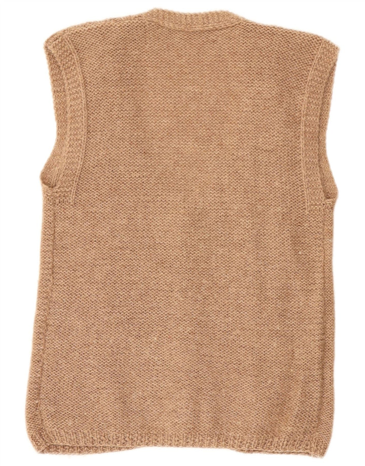 vintage Mens Cardigan sans manches Pull Petit Beige