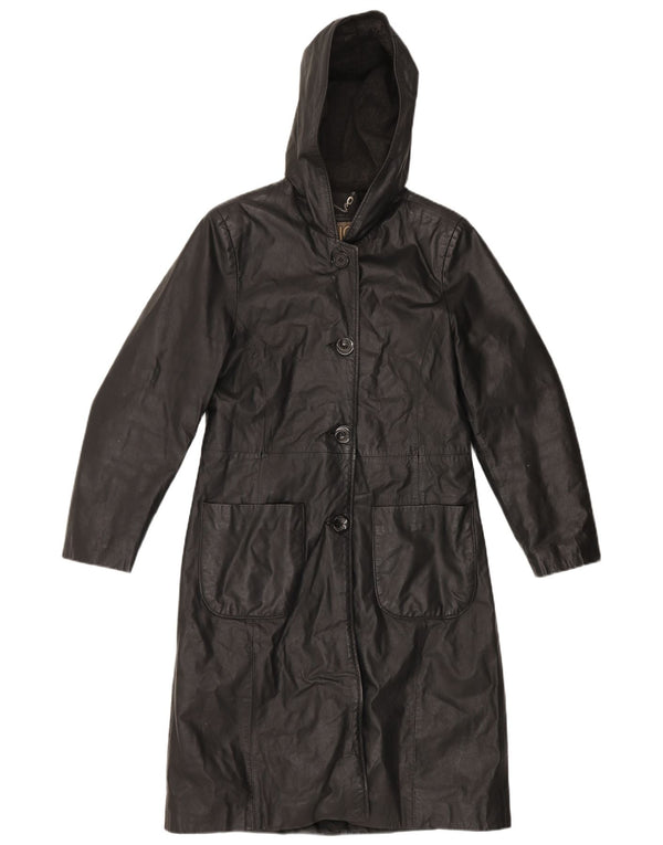 Manteau en cuir à capuche femme vintage IT 44 Cuir noir moyen