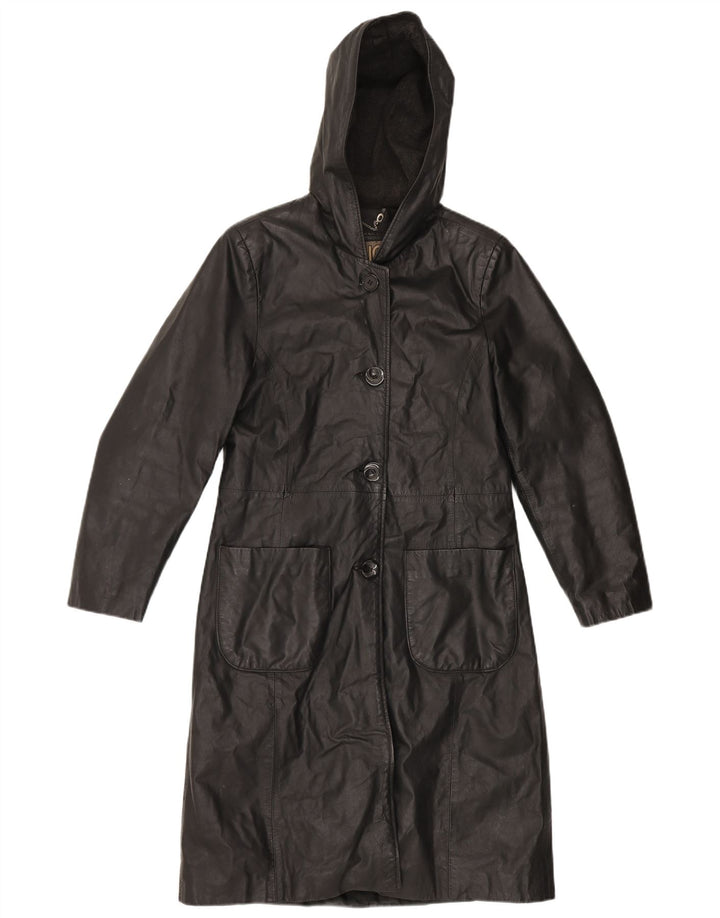 Manteau en cuir à capuche femme vintage IT 44 Cuir noir moyen