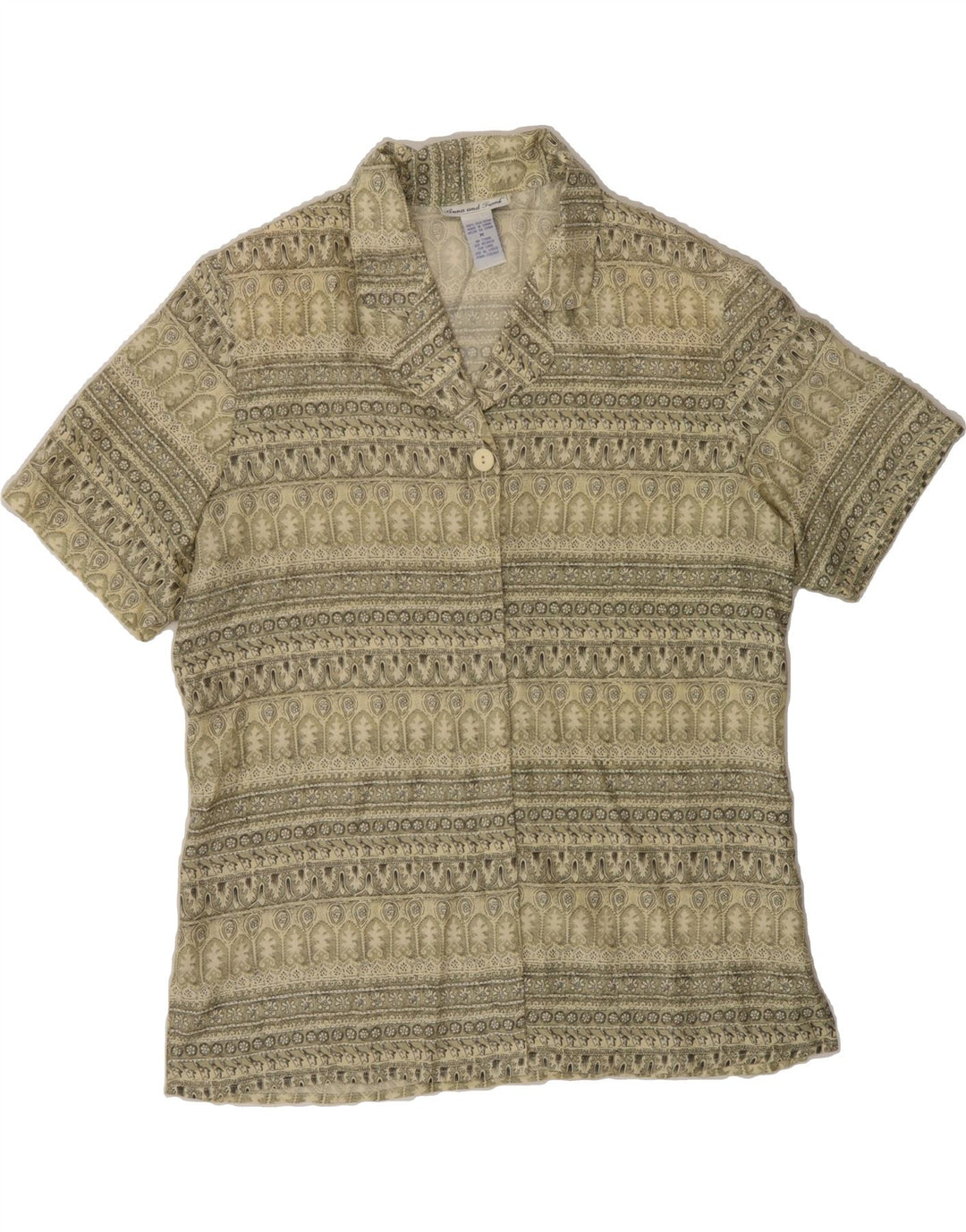 ANNA AND FRANK Womens Abstract Pattern Shirt Blouse UK 14 Medium Green Vintage Anna and Frank and Second-Hand Anna and Frank from Messina Hembry 