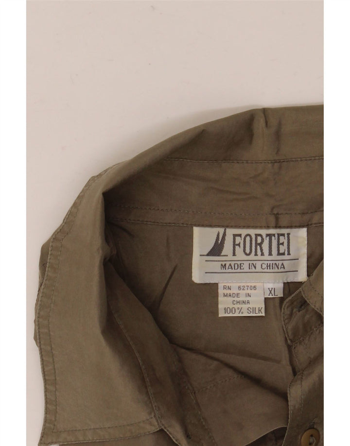 VINTAGE Chemise Homme XL Soie Marron