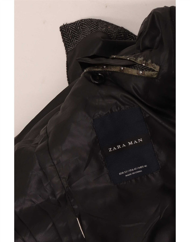 Zara Veste Blazer 2 Boutons Homme EU 52 Grand Gris Chevrons