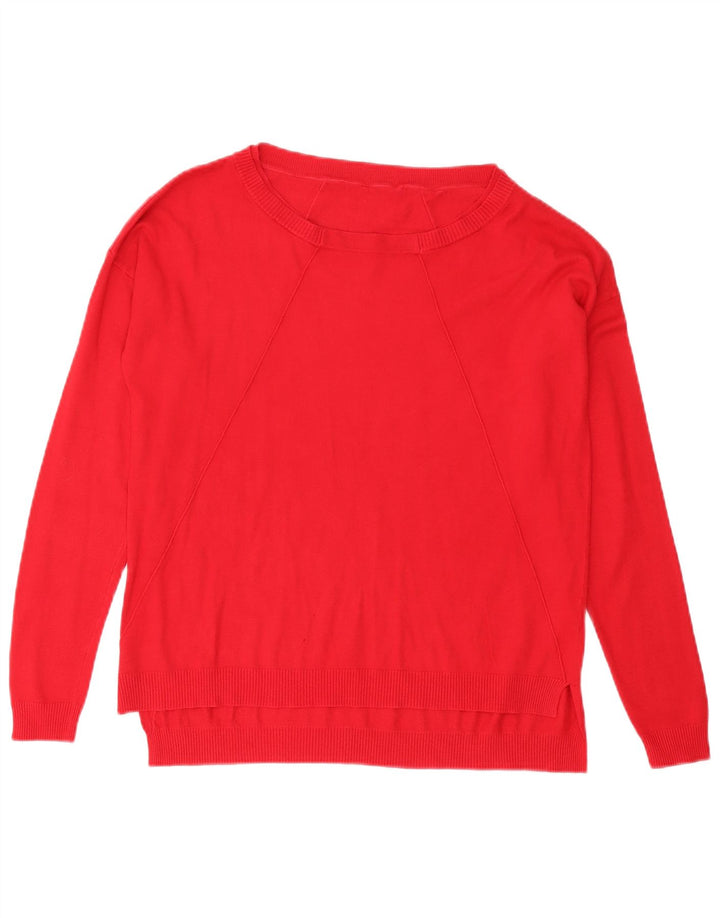 vintage Femmes Oversize Boat Neck Jumper Pull UK 10 Petit Rouge