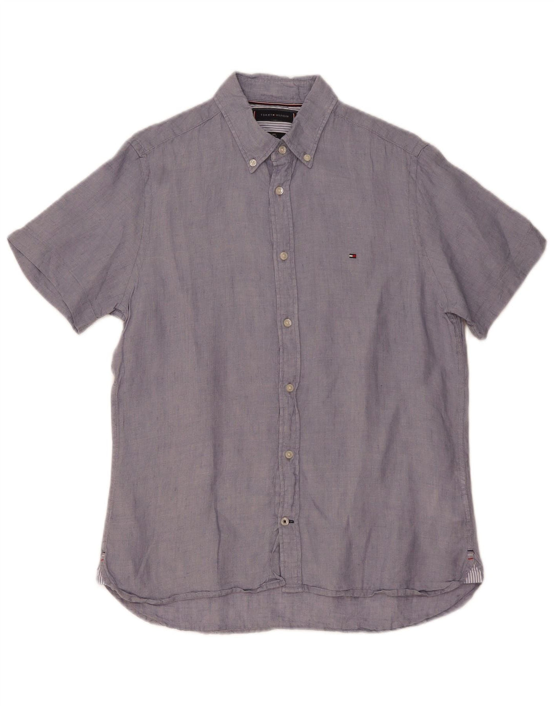 TOMMY HILFIGER Chemise à Manches Courtes Regular Fit Homme Bleu Moyen Lin