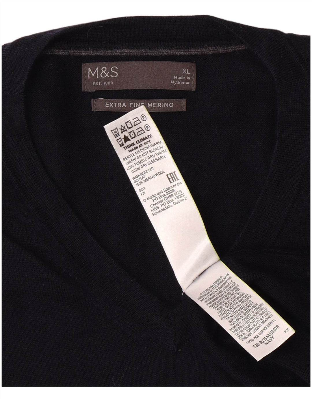 MARKS & SPENCER Pull col V pour homme XL Bleu marine classique