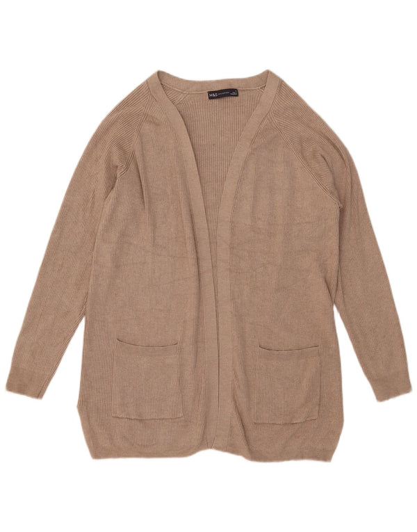 Marks & Spencer Pull Cardigan Ouvert pour Femme UK 14 Viscose Beige Moyen