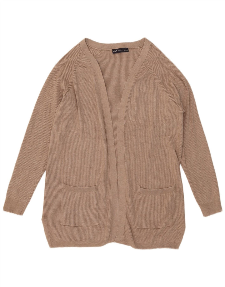 Marks & Spencer Pull Cardigan Ouvert pour Femme UK 14 Viscose Beige Moyen
