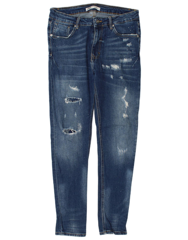 Zara Jean slim vieilli pour homme EU 42 Large W32 L32 Bleu Coton