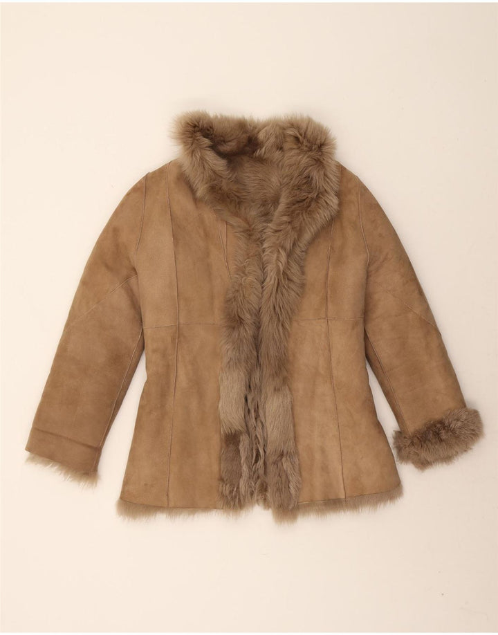 veste shearling femme vintage UK 10 Petit Beige Hiver