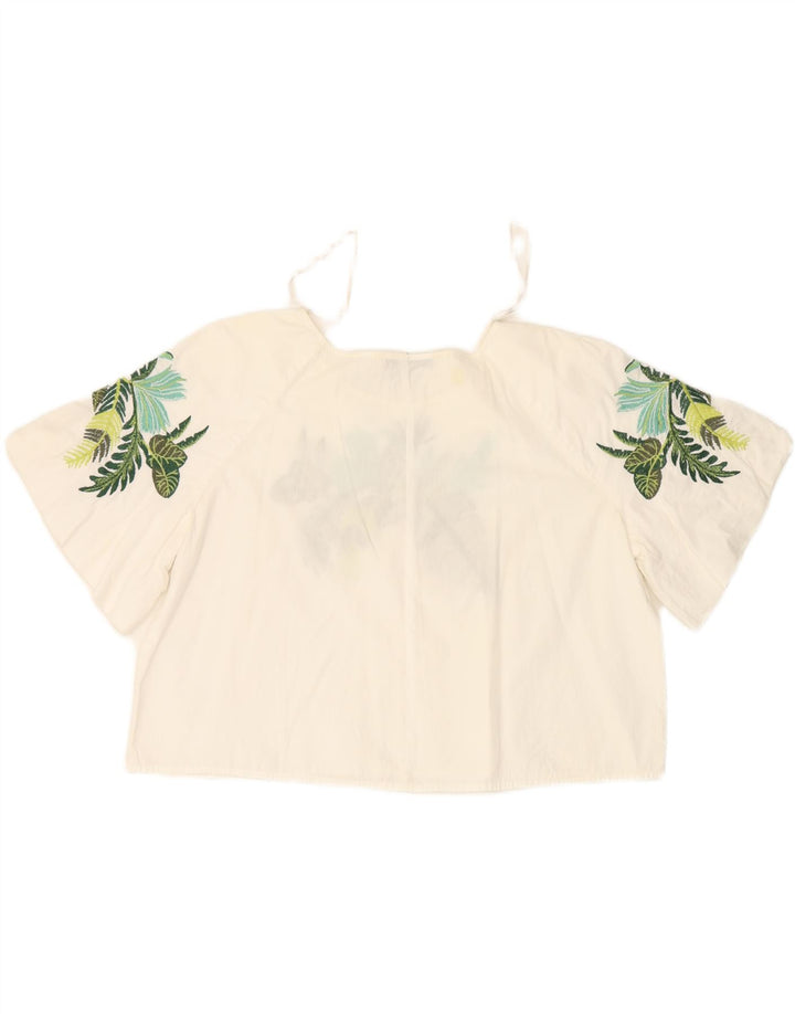 ZARA Womens Crop Blouse Top UK 16 Large White Floral Vintage Zara and Second-Hand Zara from Messina Hembry 