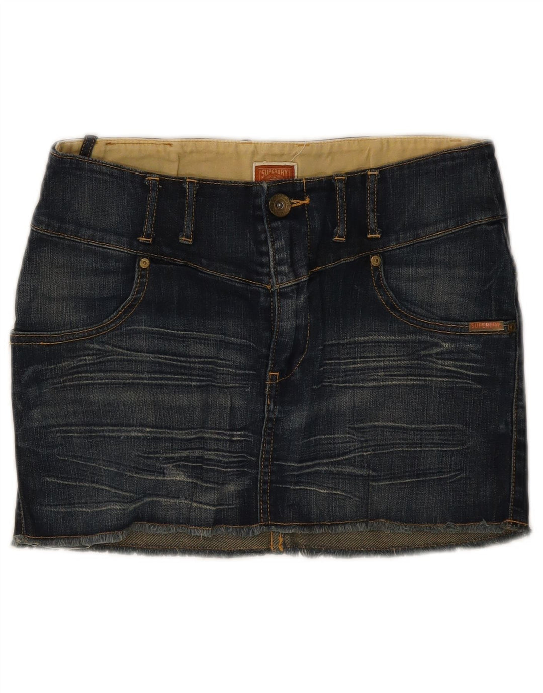 SUPERDRY Femme Mini Jupe En Jean W30 Bleu Moyen Coton