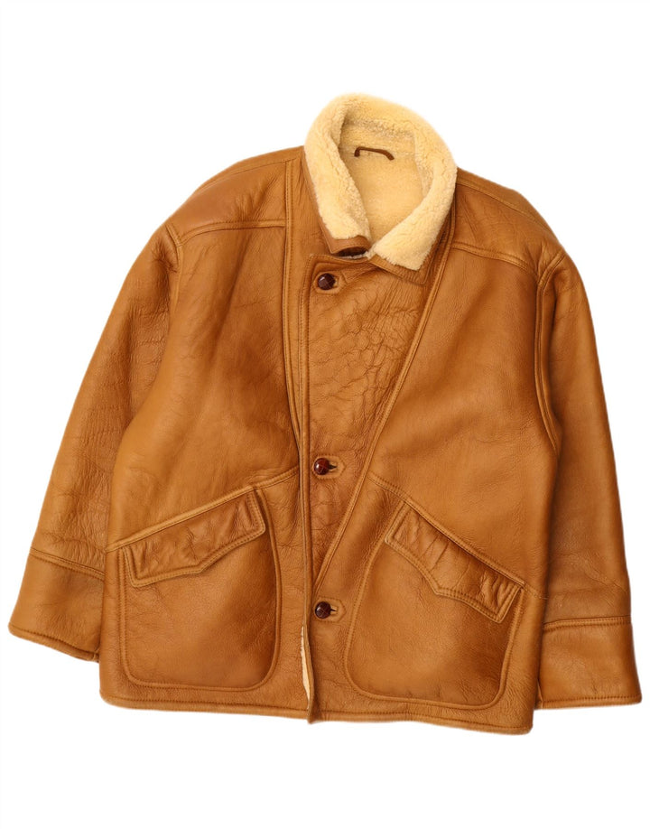 veste en peau de mouton homme vintage UK 36 Petit Beige