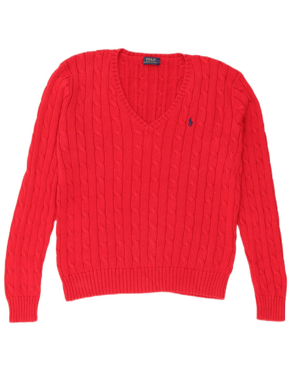 Polo Ralph Lauren Pull col en V pour femme UK 14 Grand coton rouge