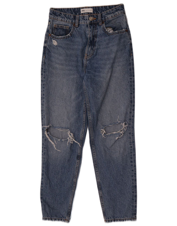 Zara Jean fuselé en détresse pour femme EU 36 XS W26 L27 Bleu Coton