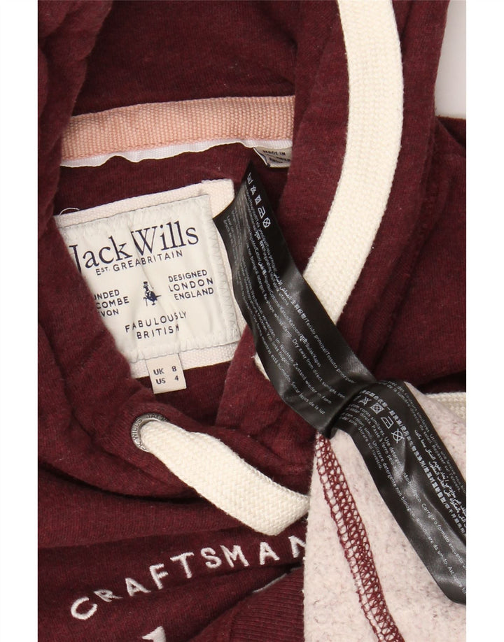 Jack Wills Pull à capuche graphique pour femme UK 8 Petit coton bordeaux