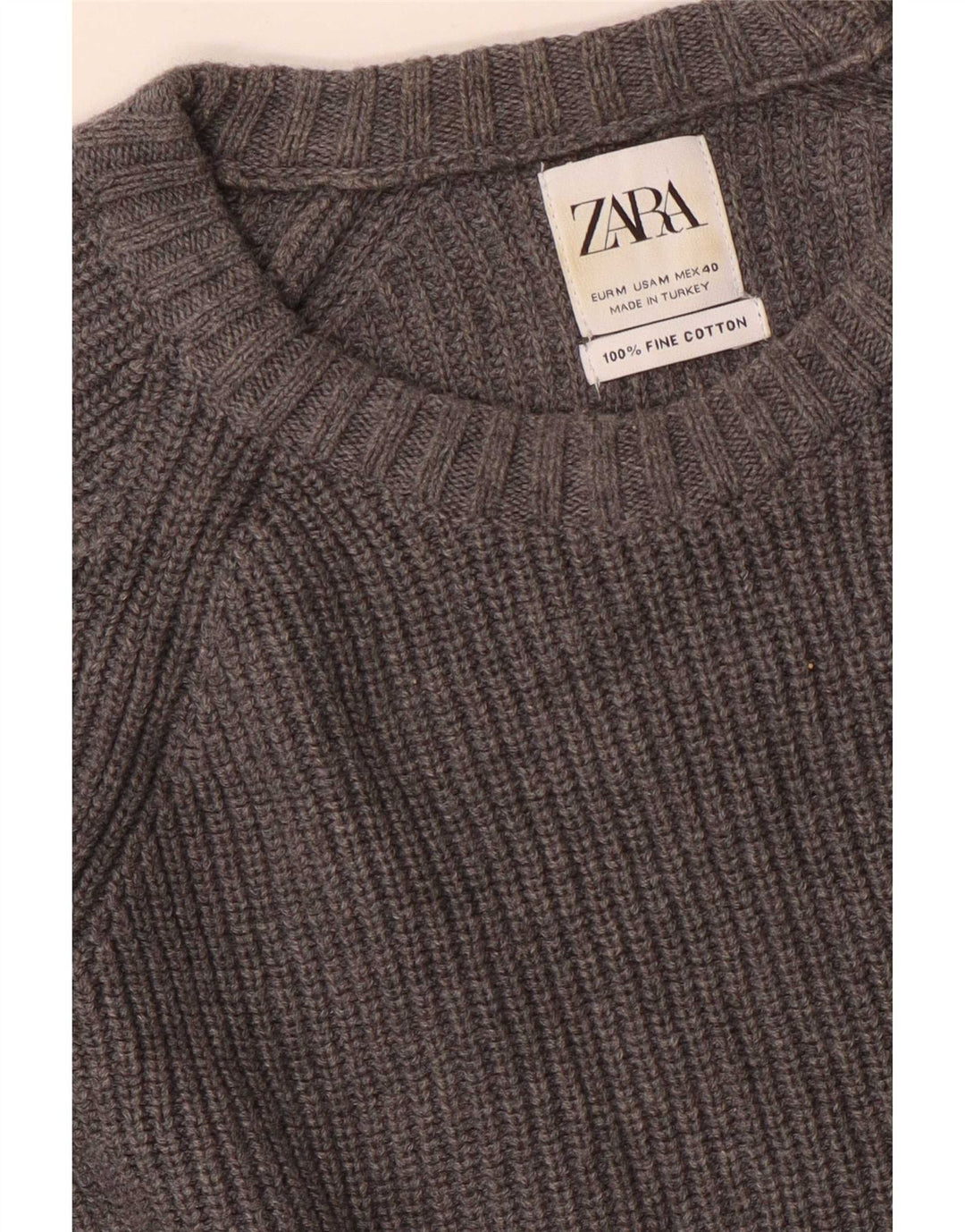 Zara Pull Col Rond Homme Gris Moyen Coton