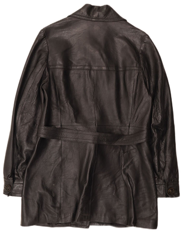 manteau en cuir femme vintage UK 10 Petit Noir