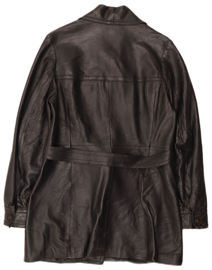 manteau en cuir femme vintage UK 10 Petit Noir