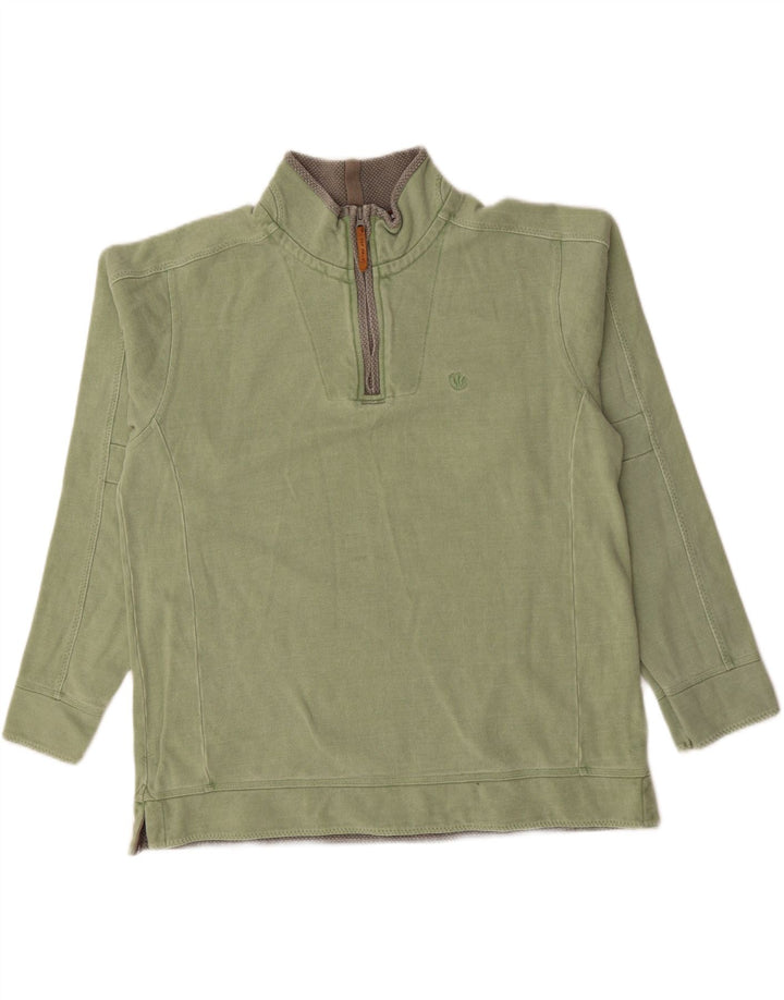 Fat Face Sweat-shirt à col zippé pour homme en coton kaki Taille L