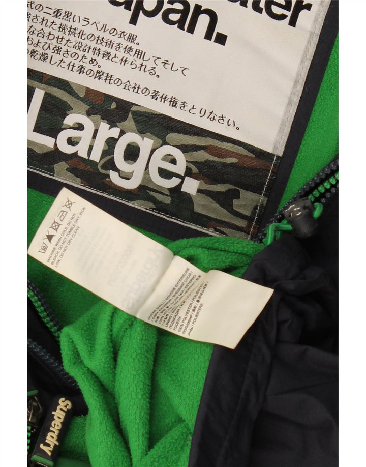 SUPERDRY Veste coupe-vent à capuche pour femme UK 16 Large Bleu Marine Polyester