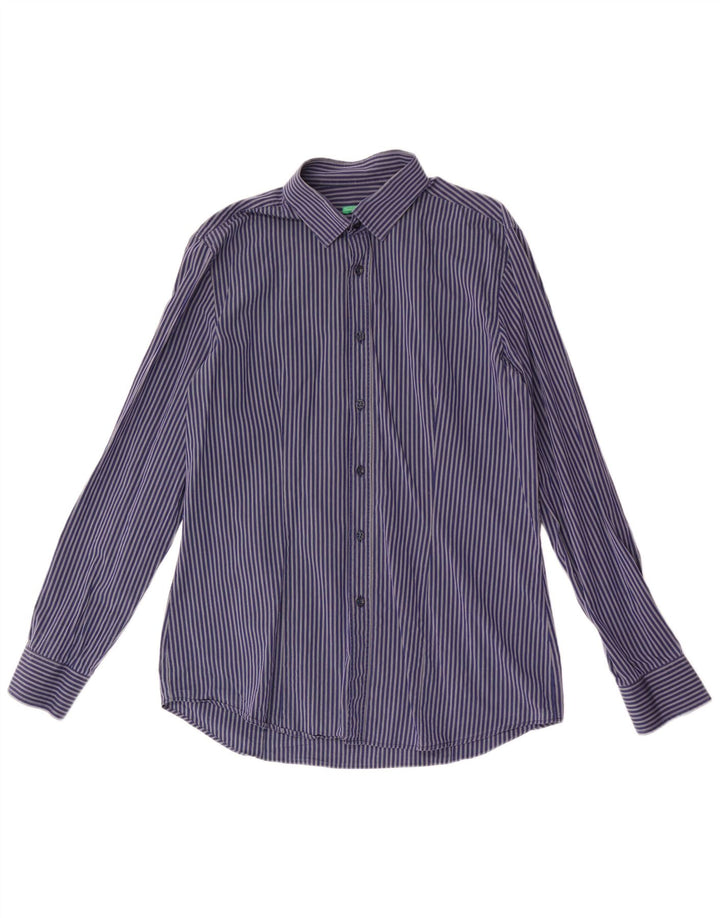 BENETTON Chemise Homme Bleu Marine Moyen Rayure Fine