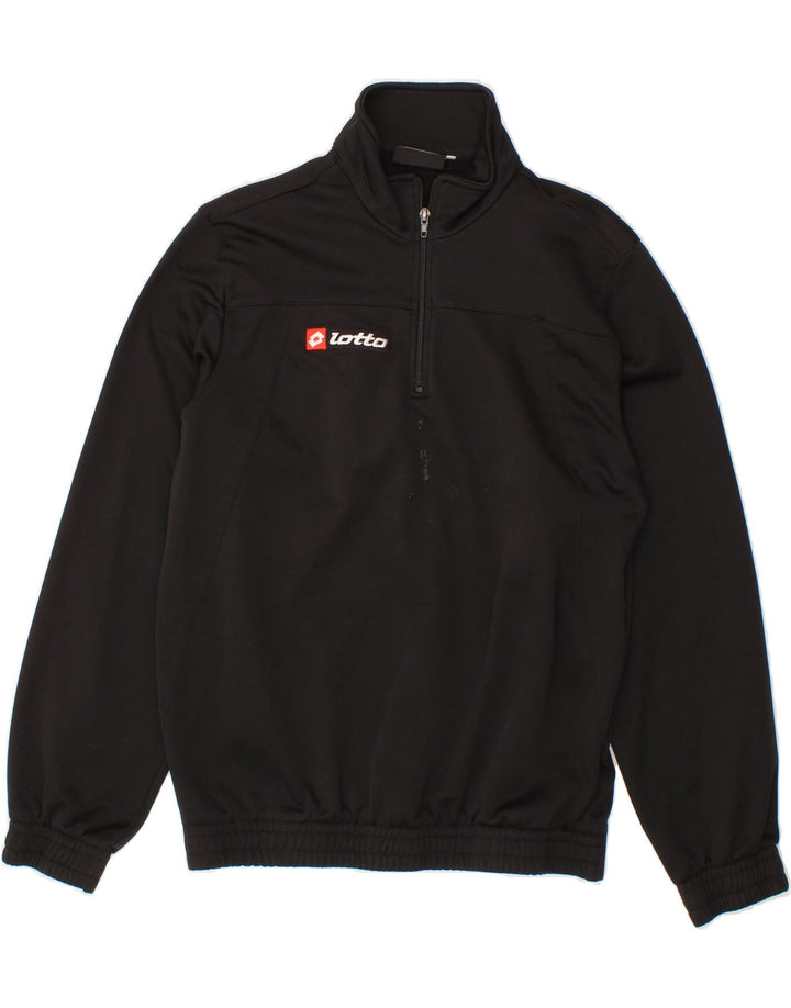 LOTTO Mens Graphic Zip Neck Sweatshirt Jumper Medium Black Vintage Lotto and Second-Hand Lotto from Messina Hembry 