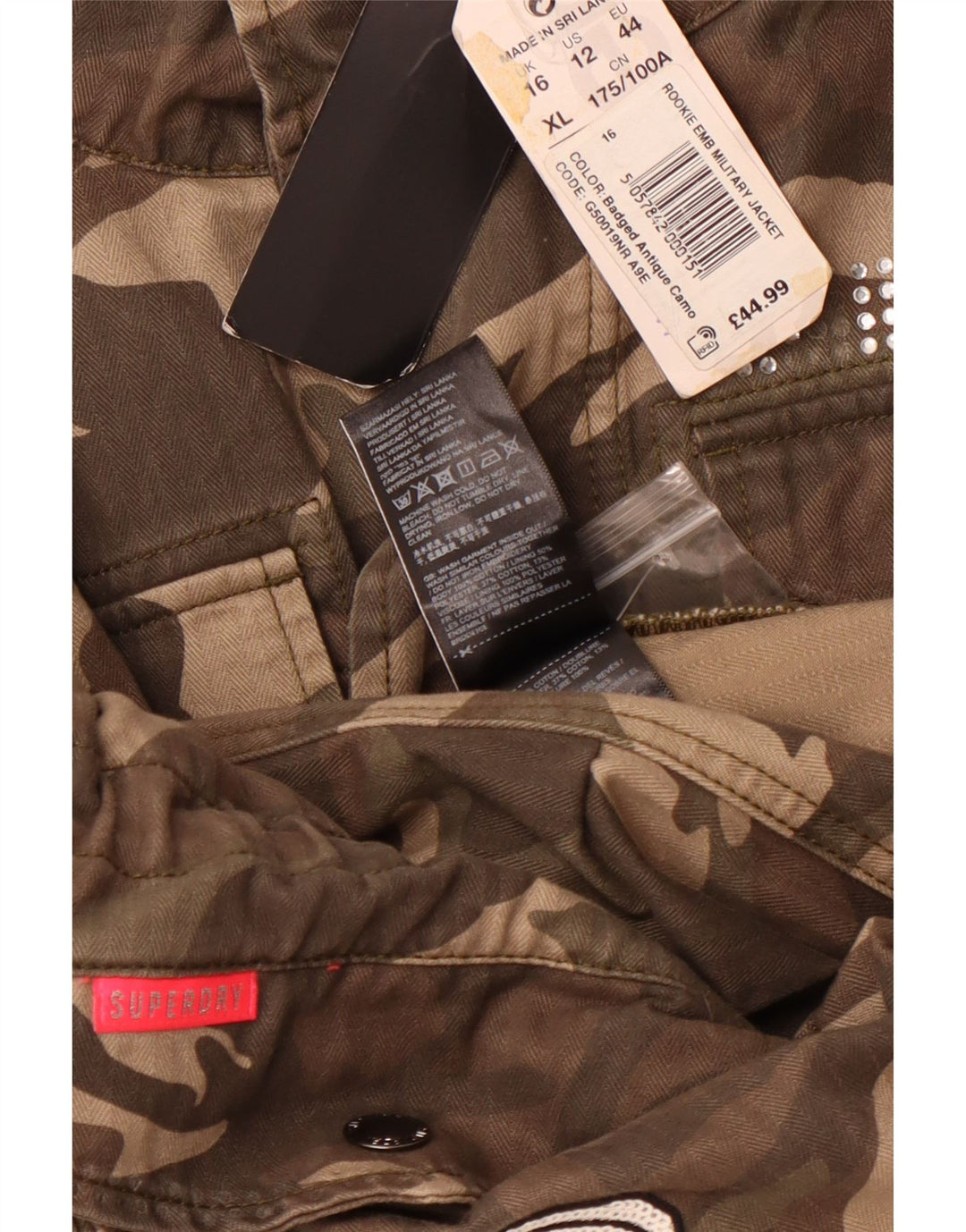 SUPERDRY Veste militaire graphique pour femme UK 16 Large Vert Camouflage