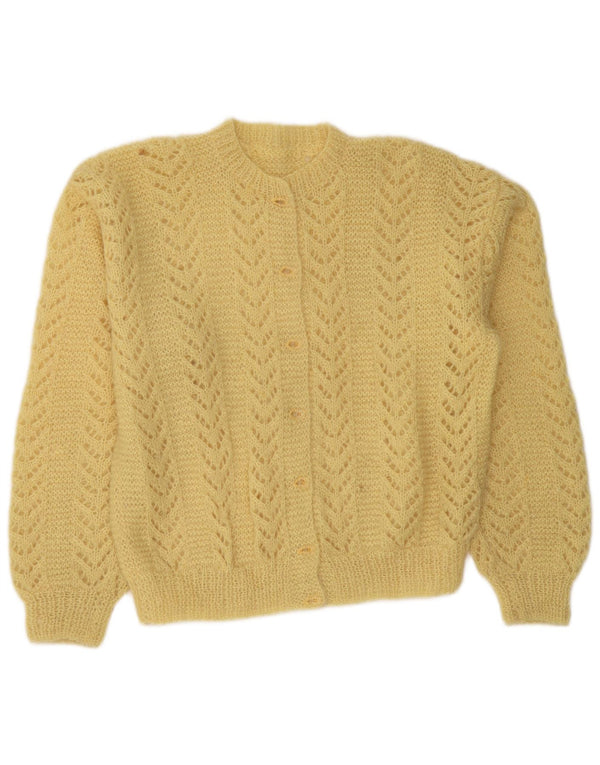 vintage Femmes Crochet Cardigan Pull UK 16 Grand Jaune