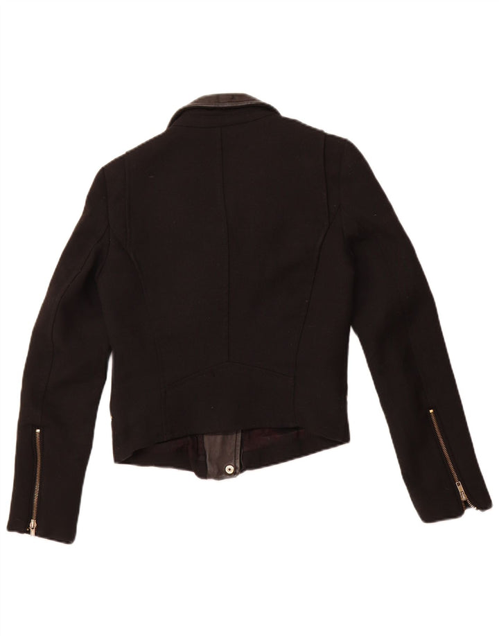 ZARA Veste de motard courte pour femme UK 6 XS Noir Polyester