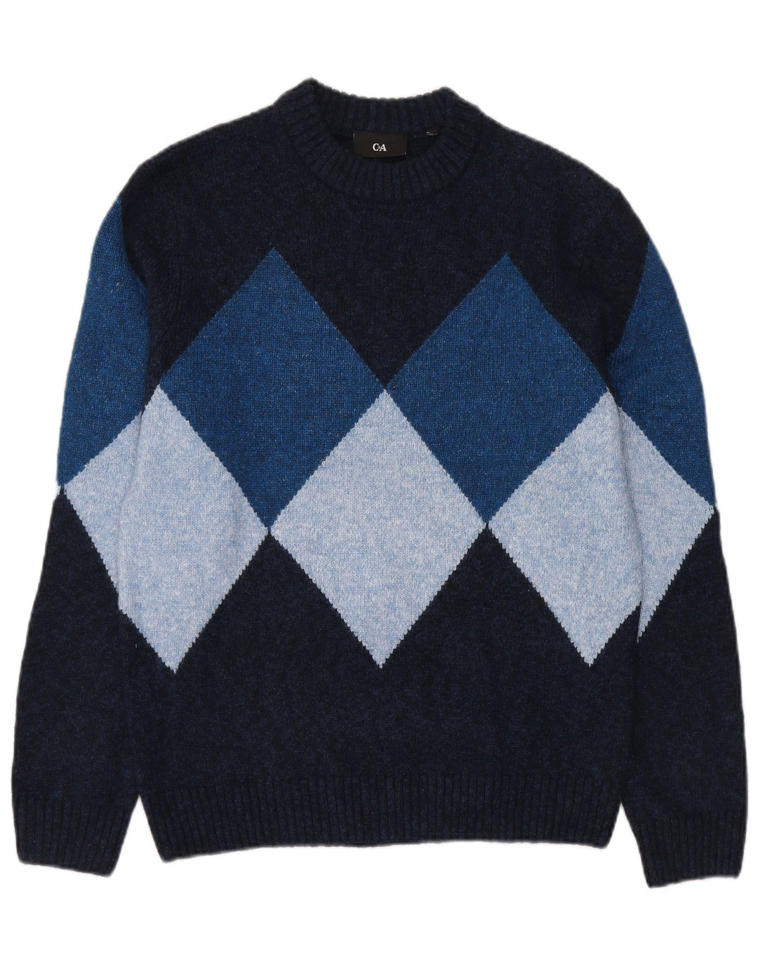 C & A Pull à col rond pour homme Petit Bleu marine Argyle/Diamant