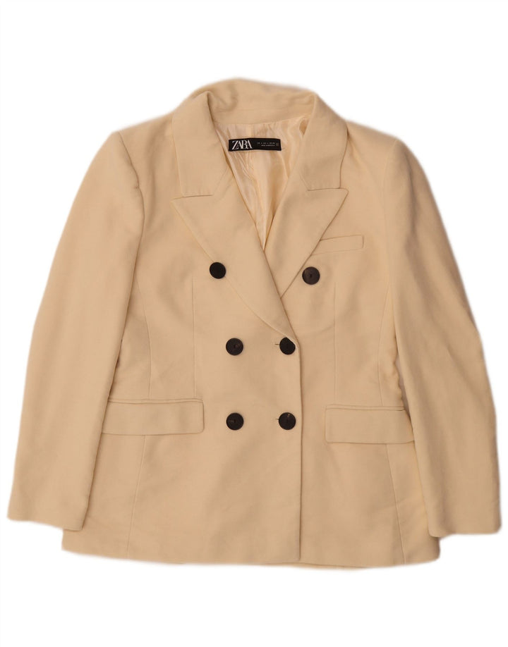 Zara Veste Blazer Double Boutonnage Femme UK 16 Grand Coton Blanc Cassé