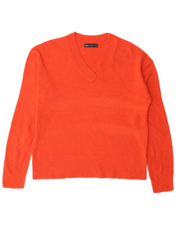 Marks & Spencer Pull col en V pour femme UK 16 Large Orange Acrylique
