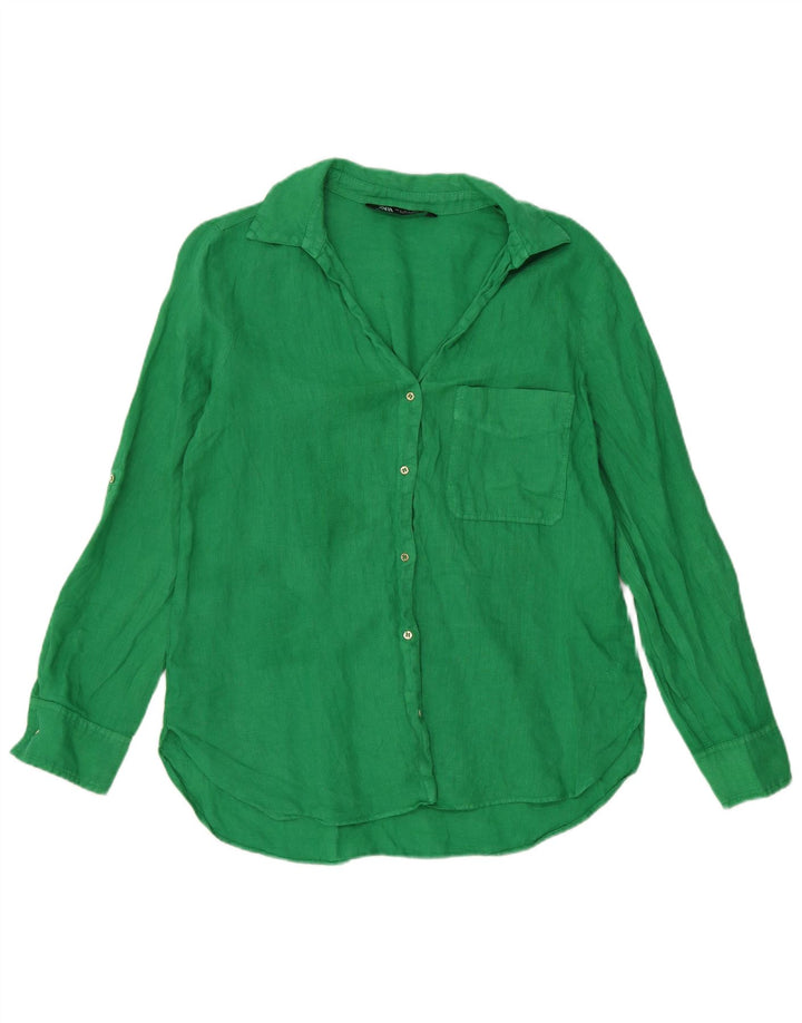 Chemise Femme Zara UK 14 Lin Vert Moyen