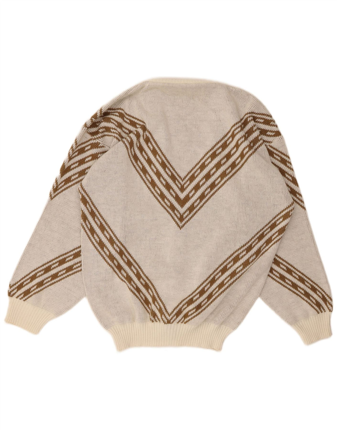 vintage Mens Cardigan Sweater XL Off White Géométrique Acrylique