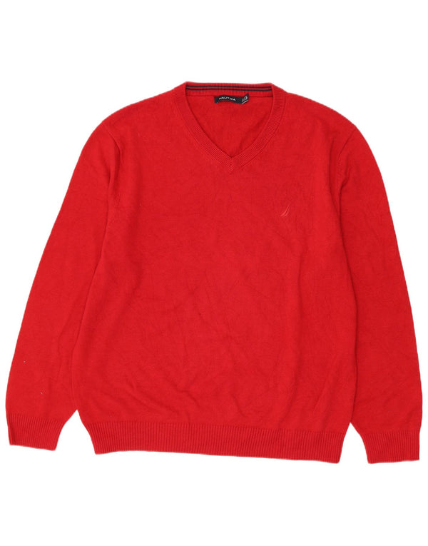 Nautica Pull Col V Homme XL Rouge Coton