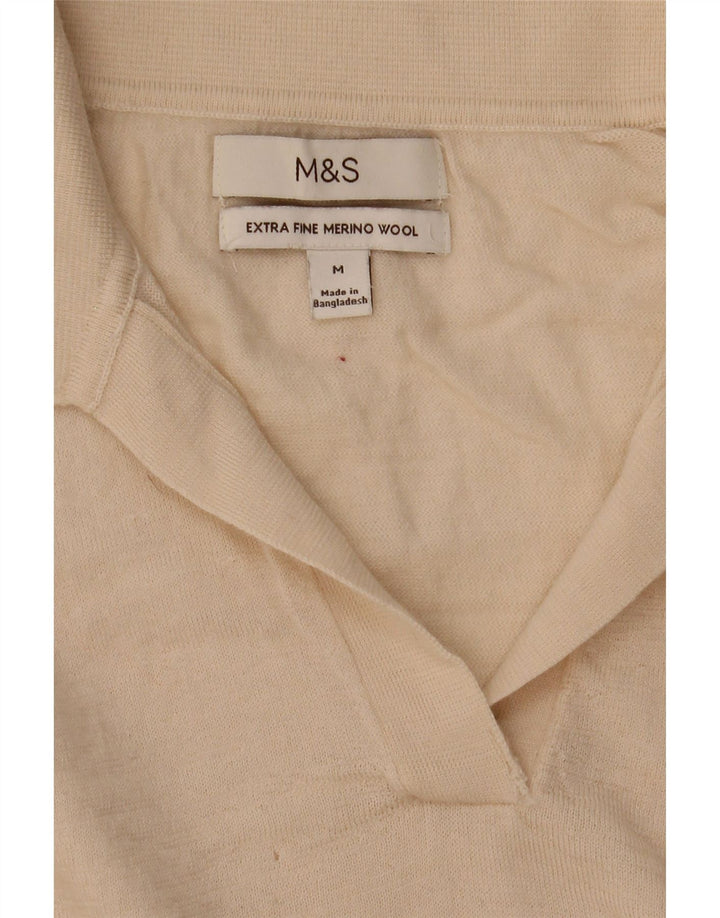 Marks & Spencer Pull à col polo pour femme UK 12 Laine beige moyen