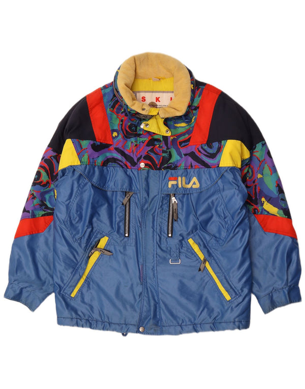 Fila Veste de ski à capuche coupe ample pour homme UK 36 Small Bleu Colorblock