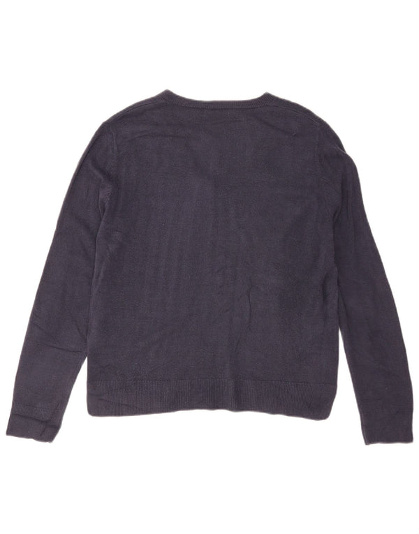 Marks & Spencer Pull col en V pour femme UK 12 Bleu marine moyen Acrylique