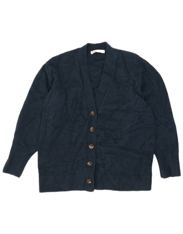 Zara Womens Cardigan Sweater UK 16 Large Bleu Marine Acrylique