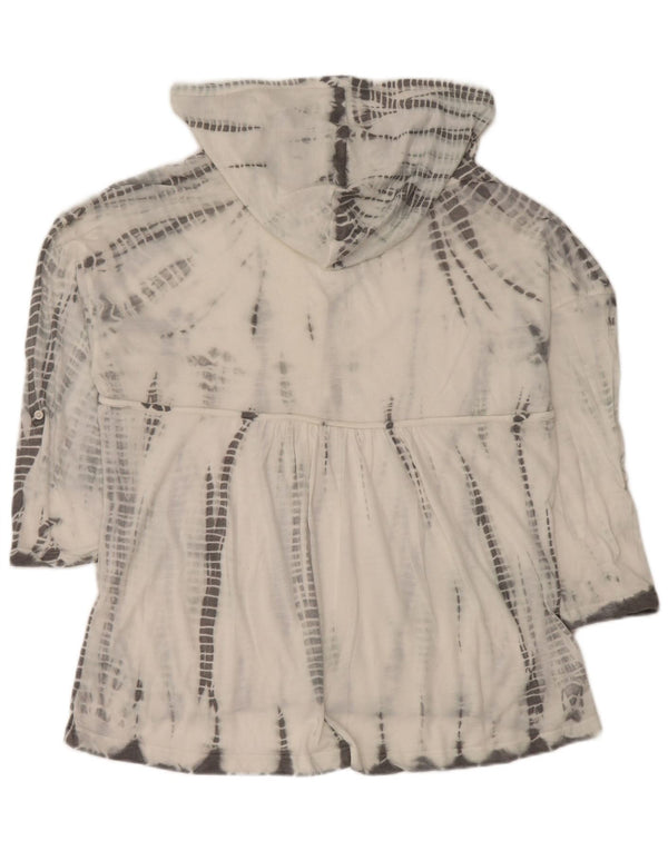 vintage Femmes Haut à capuche 3/4 Manches UK 14 Moyen Blanc Tie Dye Polyester