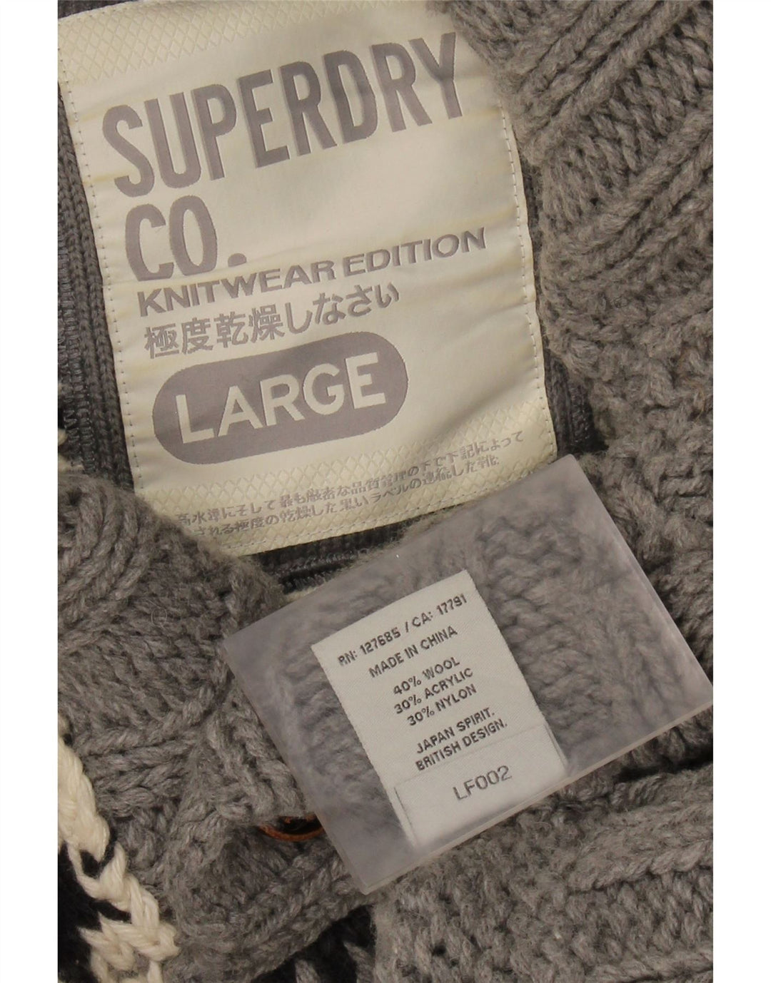 SUPERDRY Pull à col boutonné pour homme en laine Fair Isle gris moyen
