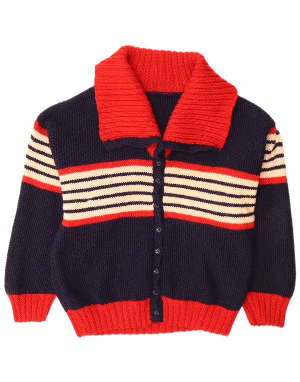 vintage Womens Cardigan Sweater UK 14 Grand Bleu Marine Rayé