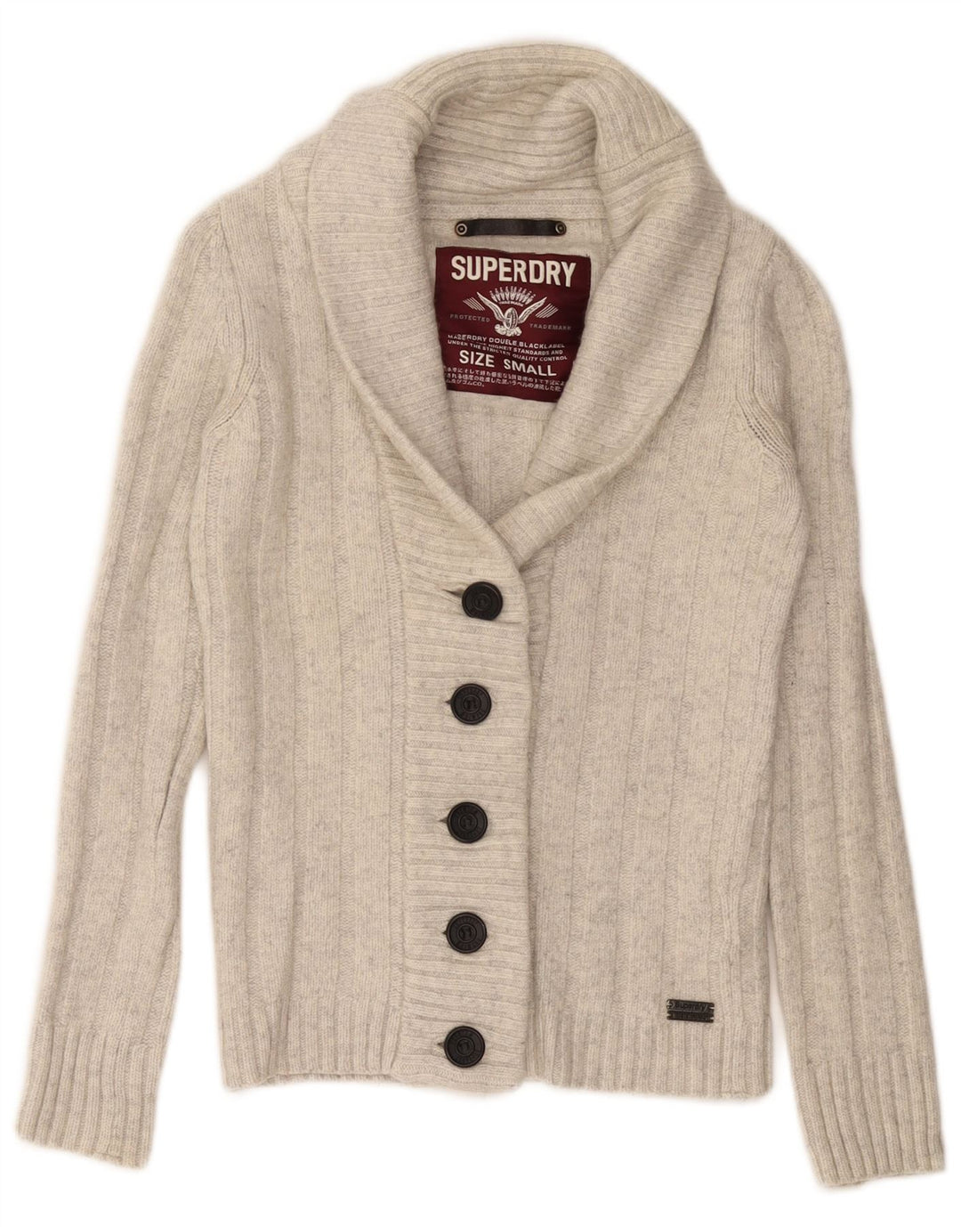 SUPERDRY Cardigan Femme Pull UK 10 Petit Blanc Cassé Laine