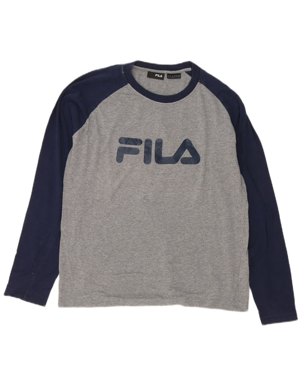 Fila Haut graphique à manches longues pour homme en coton color block Gris Taille S