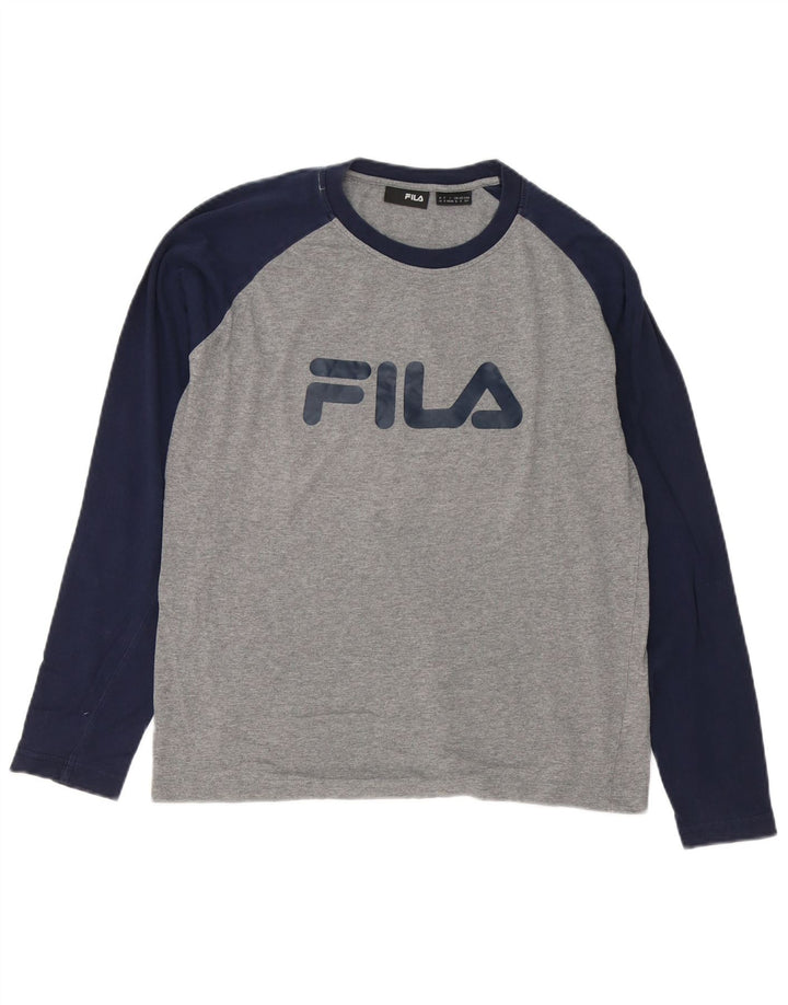 Fila Haut graphique à manches longues pour homme en coton color block Gris Taille S