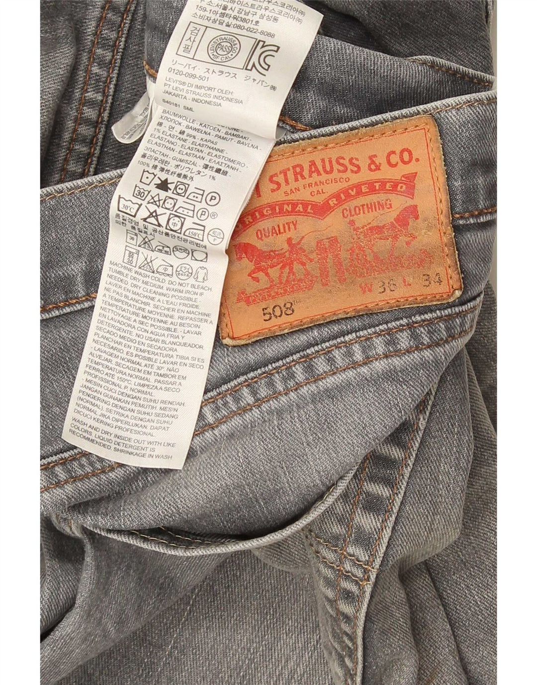 Levi's Jean 508 Tapered Homme Gris Coton W36 L34